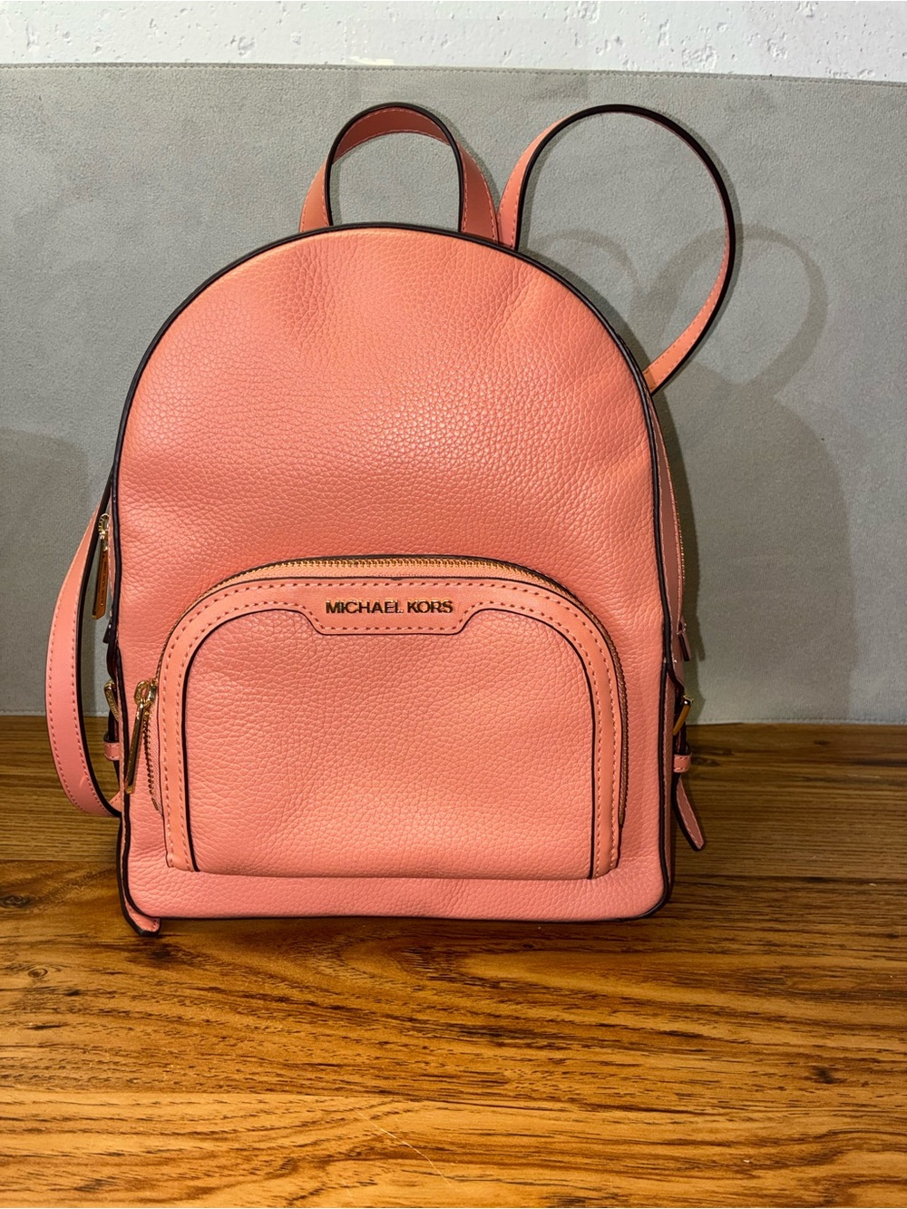 Michael Kors Peach Leather Backpack with Gold Hardware